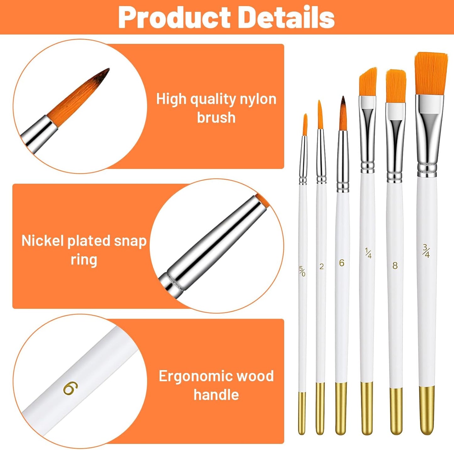 6 Pcs Paint Brushes for Acrylic Painting, Food Safe Paint Brushes, Wooden Handle Pastry Brush, Cake Painting Brush for Pastry Cookie Decoration (White)
