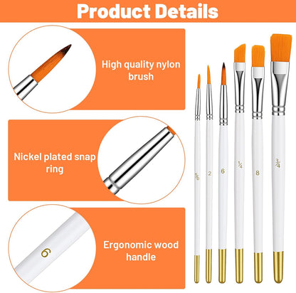 6 Pcs Paint Brushes for Acrylic Painting, Food Safe Paint Brushes, Wooden Handle Pastry Brush, Cake Painting Brush for Pastry Cookie Decoration (White)