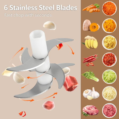 Mini Garlic Chopper, 250ml Small Food Processor Cordless 1 Cup, Battery USB-C Rechargeable Electric Food Chopper Wireless, Portable Garlic Grinder Masher,Veggie Meat Blender Mincer Kitchen Mixer,White