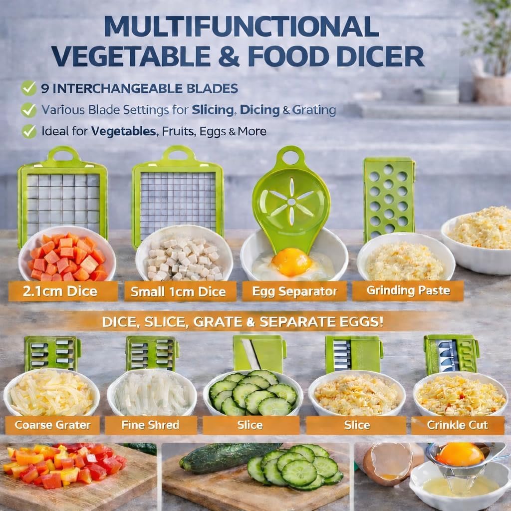 16-in-1 Vegetable Chopper Mandoline Slicer with Container, Food Processor, Food Chopper, Onion Chopper, Veggie Cutter for Salad, Potato Cutter, French Fry Cutter, Kitchen Gadgets & Accessories