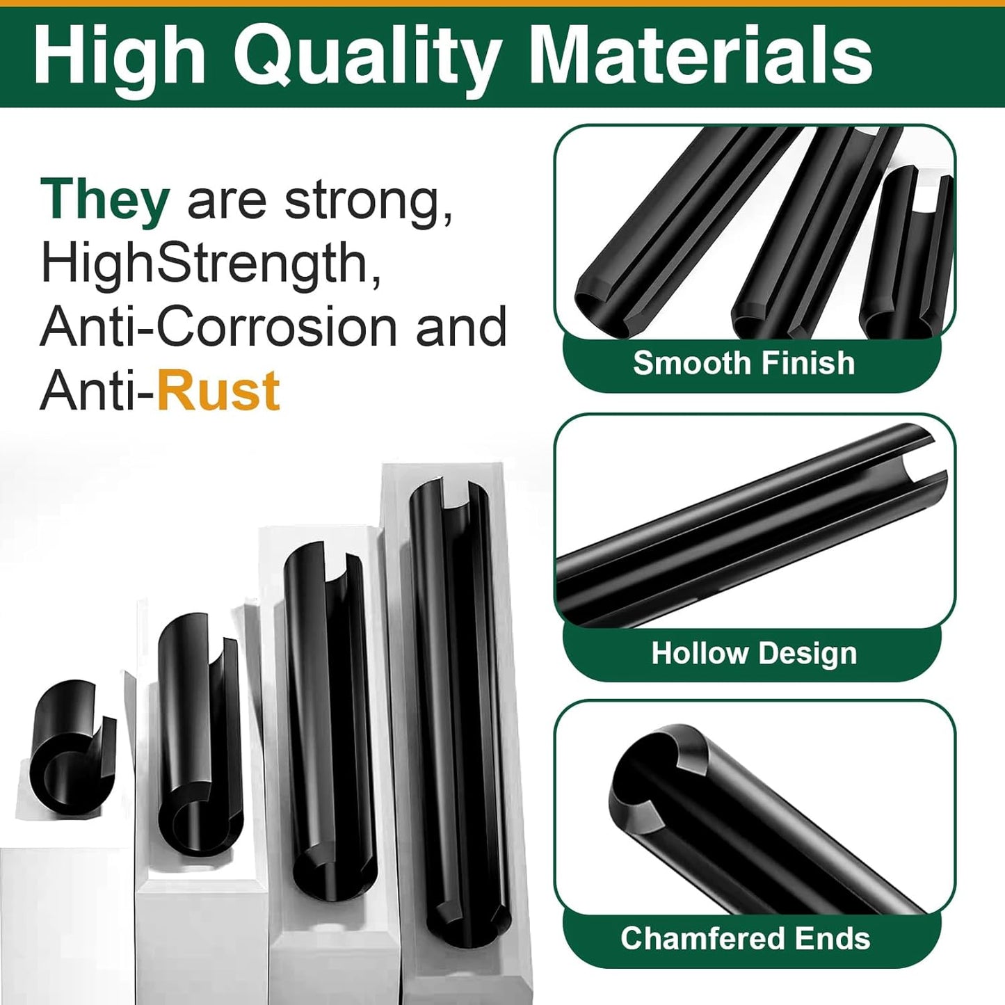 Mrdilla 460 Pcs Roll Pin Assortment, Metric Slotted Spring Pins, M1.5 M2 M2.5 M3 M4 M5 M6