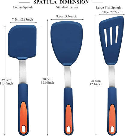 To encounter 5 Pieces Silicone Spatula Set, Non-Stick Silicone Turner Spatulas, Heat Resistance Cooking Utensils, Flip Turner for Fish, Egg, Pancake, Navy Blue