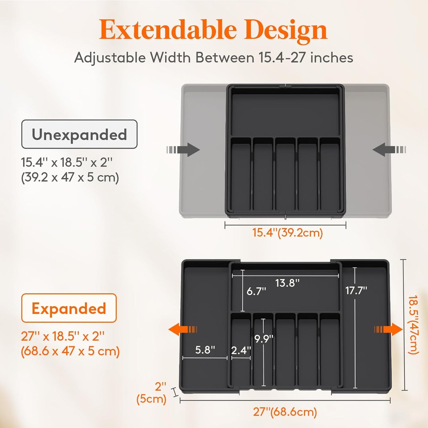 Lifewit Silverware Drawer Organizer, Expandable Utensil Tray for Kitchen, BPA Free Flatware and Cutlery Holder, Adjustable Plastic Storage for Spoons Forks Knives, 11-18 x 14", Black