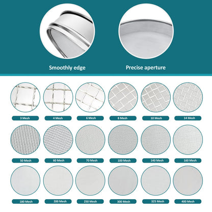 304 Stainless Steel Mesh Lab Sieve, 10 Mesh (2mm) Aperture Test Sieve, 7.9Inch(20cm) Diameter Economy Standard Analysis Sample Test Sieves for Industrial Laboratory Homes - Colors B