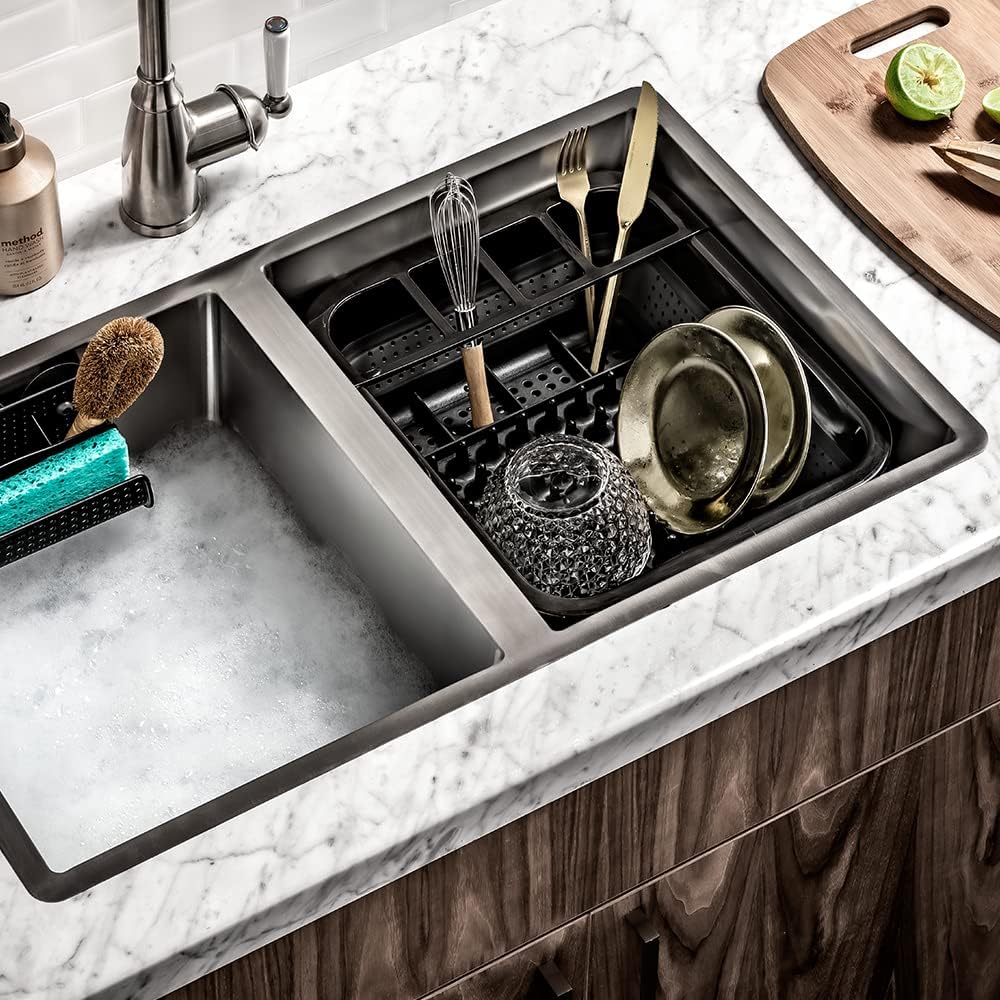 madesmart Collapsible Wash Basin, Foldable Sink Basin for Washing Dishes, Bowls, Cutlery & Produce, Space-Saving Pop-Up Design with Easy-Grip Handles, Portable Kitchen & Camping Basin, White