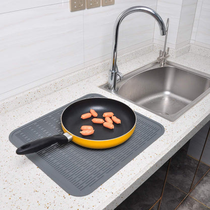 Extra Large Silicone Trivet Heat Resistant Mat 18'' x 16'' set of 2 Dish Drying Mats kitchen Counter Rack Sink Drainer Pad Hot Pot Trivet Dishwasher Safe (grey)