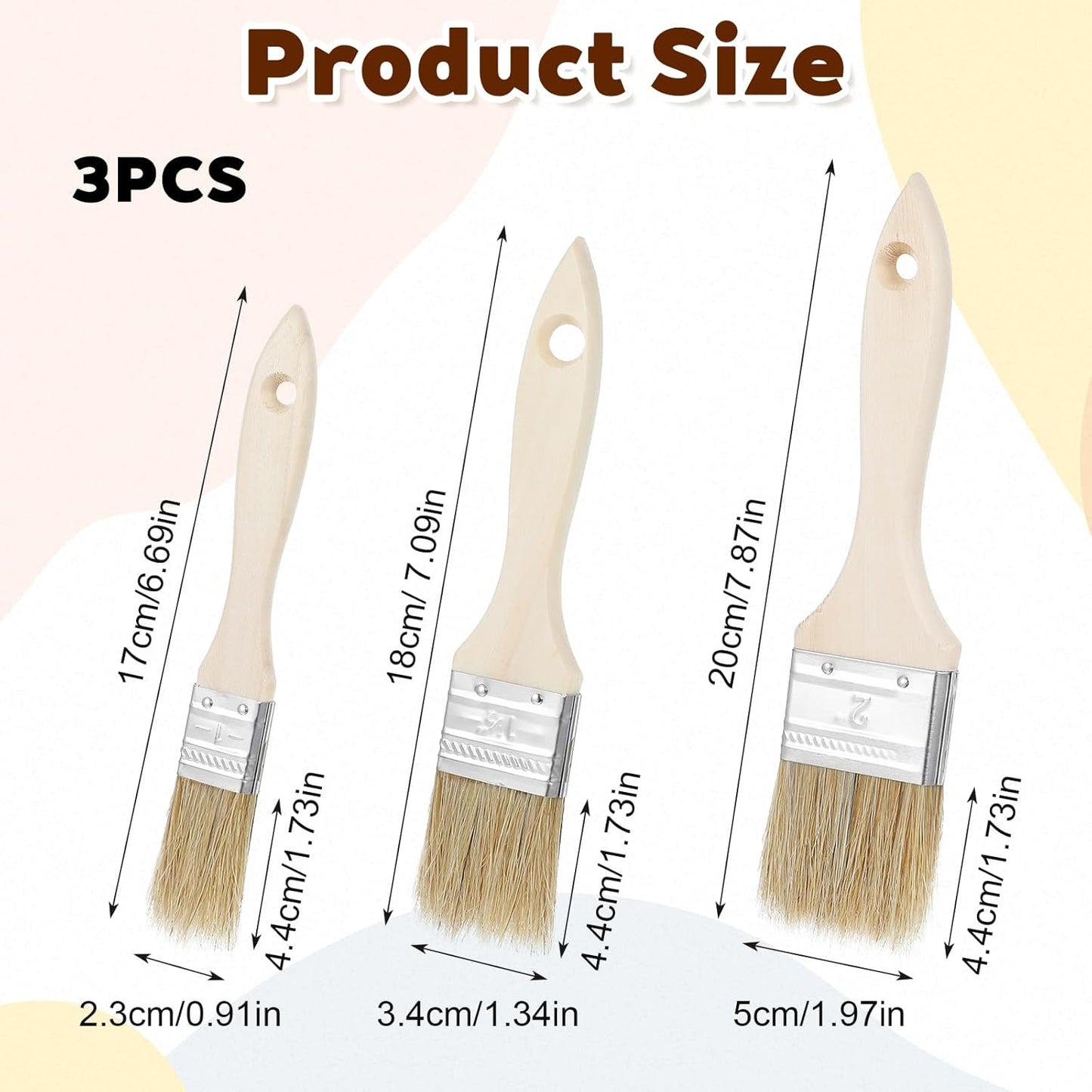3 Pcs Pastry Brushes, 3 Sizes Natural Bristle Basting Brush, Butter Food Oil Brushes for Butter Sauce Marinade, Kitchen Tools, Cooking Food