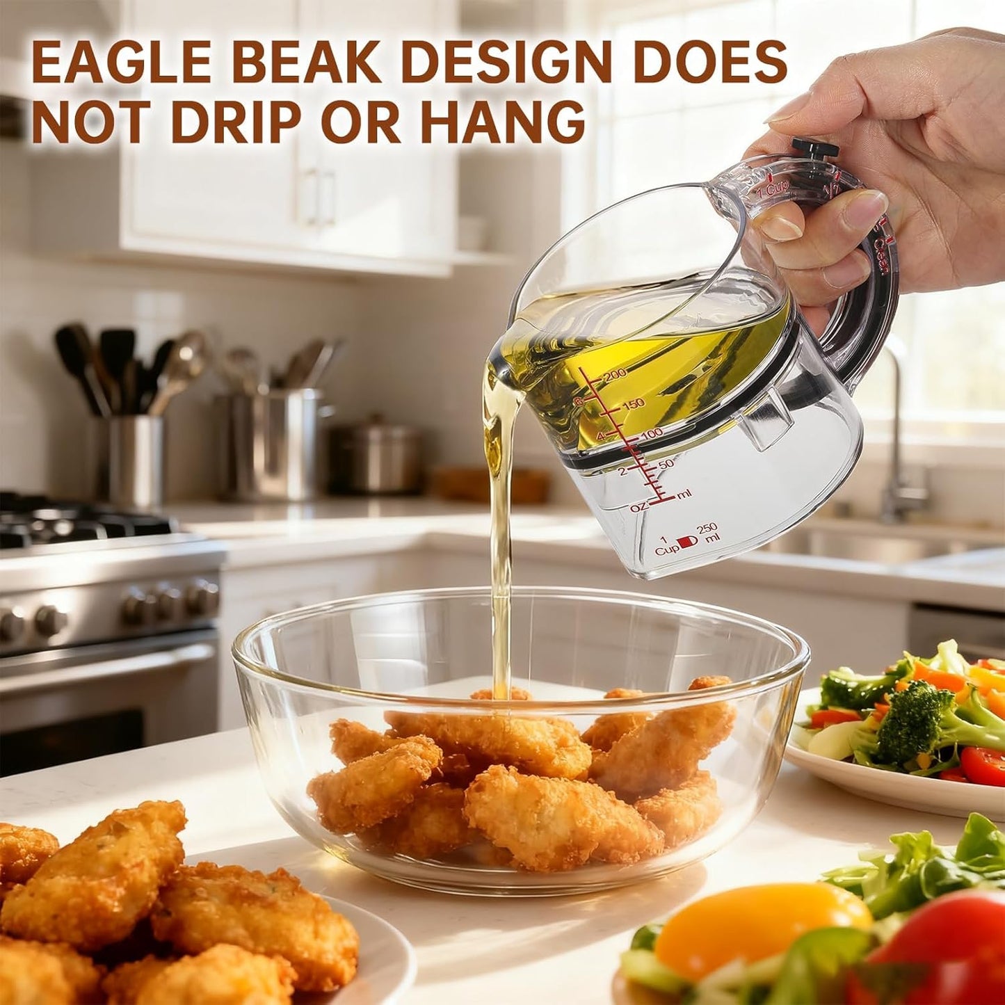 4-in-1 Adjustable Measuring Cup, Multi-Functional Kitchen Tool with Push-Button, with Adjustable Base & Scraper-Style Seal Base, Space-Saving Nesting Design for Cooking, Baking, Liquid & Dry Measure