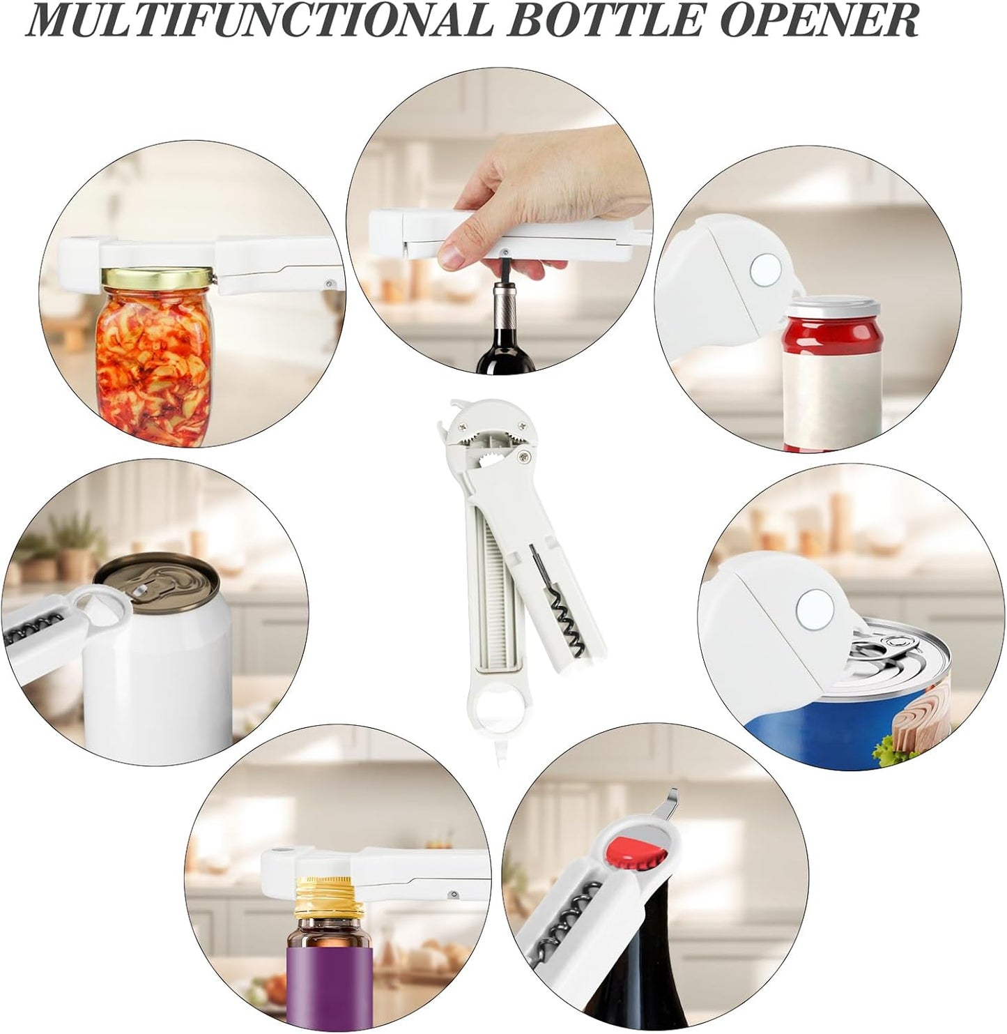 7 in 1 Jar Opener Bottle Opener and Wine Opener for Seniors with Arthritis, Weak Hands, Multi Retractable Magnetic Can Opener, Original Kitchen Lid Opener Tool (Black)