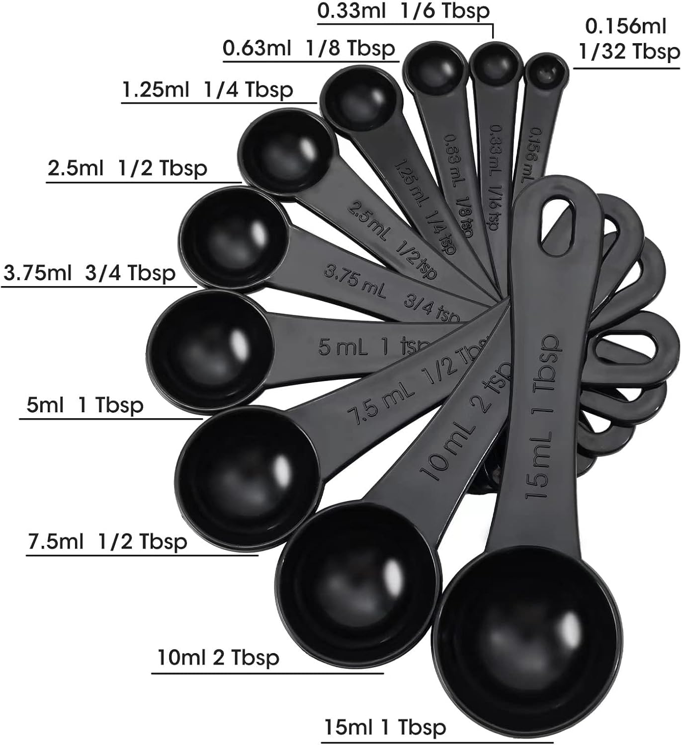 DOTINGHUX Measuring Spoons, Plastic Measuring Spoons Set with Egg Separator 12-Piece,Black