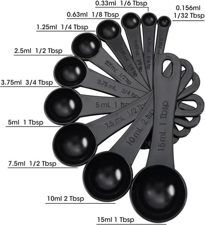 DOTINGHUX Measuring Spoons, Plastic Measuring Spoons Set with Egg Separator 12-Piece,Black