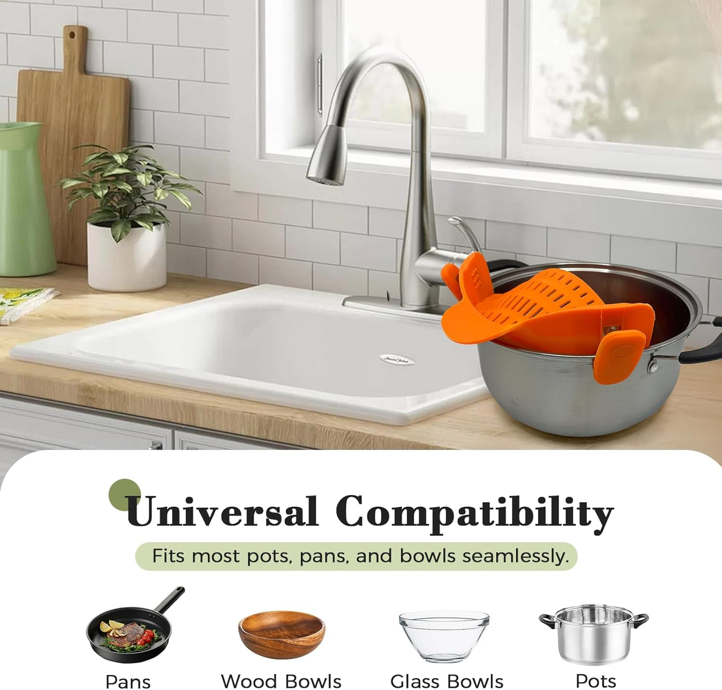 Clip-On Silicone Strainer for Pots, Heat-Resistant Handsfree Pasta & Vegetable Colander, Space-Saving Kitchen Gadget for Noodles, Veggies & Berries (Grey)