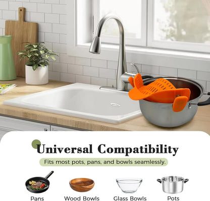Clip-On Silicone Strainer for Pots, Heat-Resistant Handsfree Pasta & Vegetable Colander, Space-Saving Kitchen Gadget for Noodles, Veggies & Berries (Grey)