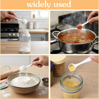12pcs Plastic Teaspoon Measuring Spoons 5ml Bulk Reusable Scoop Measuring Spoons Long Handle Scoops for Coffee Spice Jars Small White Measurings Tablespoon Kitchen Cooking Tool for Baking