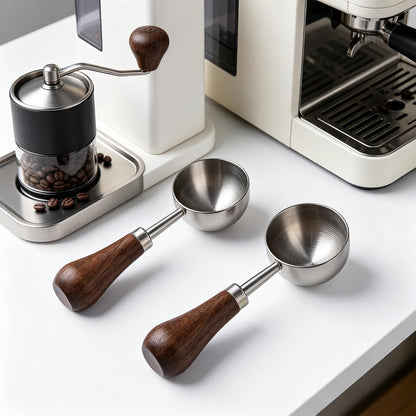 Retro Vintage Stainless Steel Coffee Scoop with Walnut Wood Handle, 10g Espresso Measure, 30ml Water Capacity (1, Gunmetal)