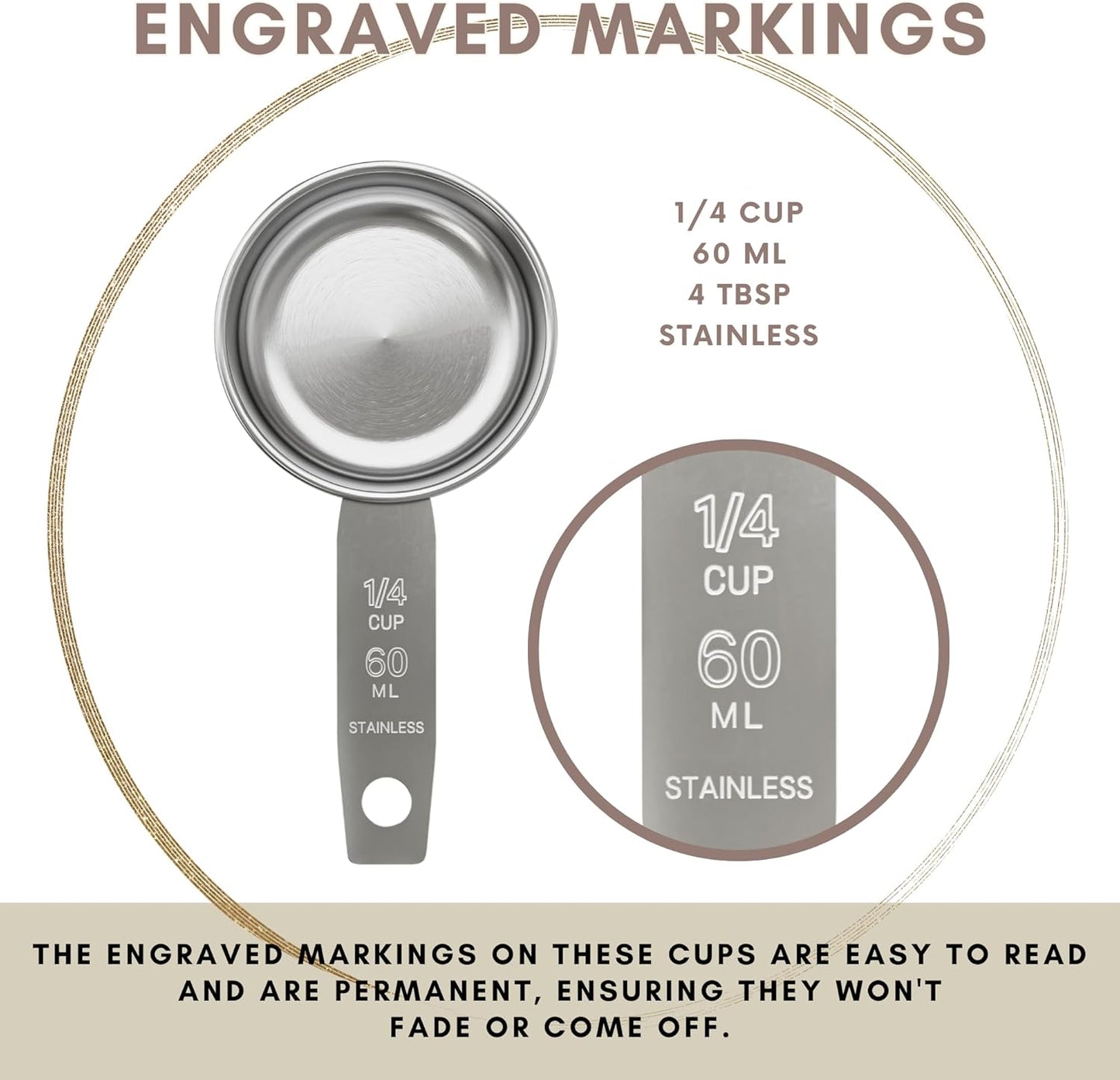 1/8 Cup Stainless Steel Measuring Cup | Sturdy Metal 30 ml | 30 cc | 1 oz | Single Cup for Wet and Dry Ingredients | Great for use as 1/8 Cup Coffee Scoop - 1 PK