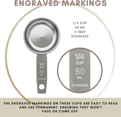 1/8 Cup Stainless Steel Measuring Cup | Sturdy Metal 30 ml | 30 cc | 1 oz | Single Cup for Wet and Dry Ingredients | Great for use as 1/8 Cup Coffee Scoop - 1 PK