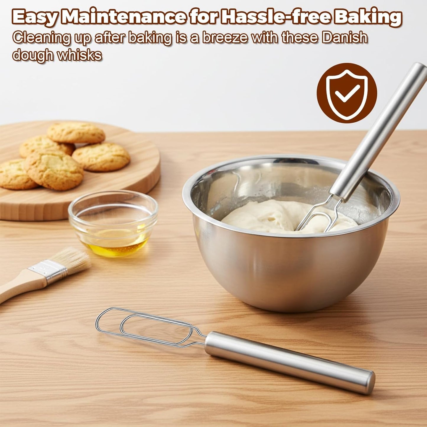 Sour Dough Whisk,Danish Dough Whisk Stainless Steel,Danish Doughs Whisks,for Sourdough, Pizza & Cake Batter, Reaches Bottom of Deep Bowls & Jars