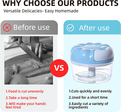 Mini Manual Food Processor Vegetable Chopper,Portable Hand Pull String Onion Chopper for Veggies, Fruits, Garlic, Nuts, Herbs, Ice cube,Cooking Gadgets & Kitchen Essentials,160ml (Blue)