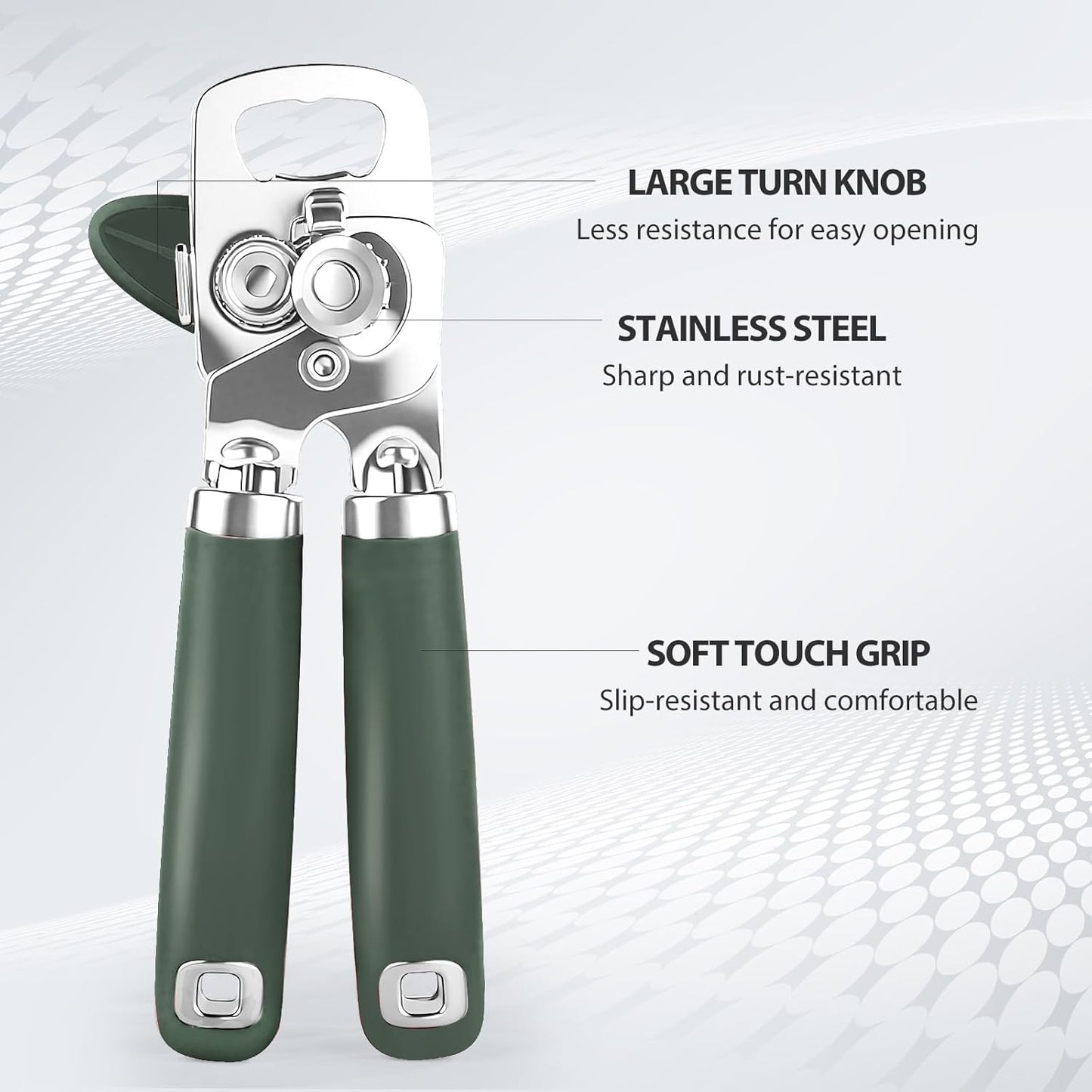 Safring Can Opener Manual, Heavy Duty Stainless Steel Smooth Edge Can Openers With Soft Touch Handle, Oversized Handheld Easy Turn Knob, Multi-Function Bottle Opener, Black