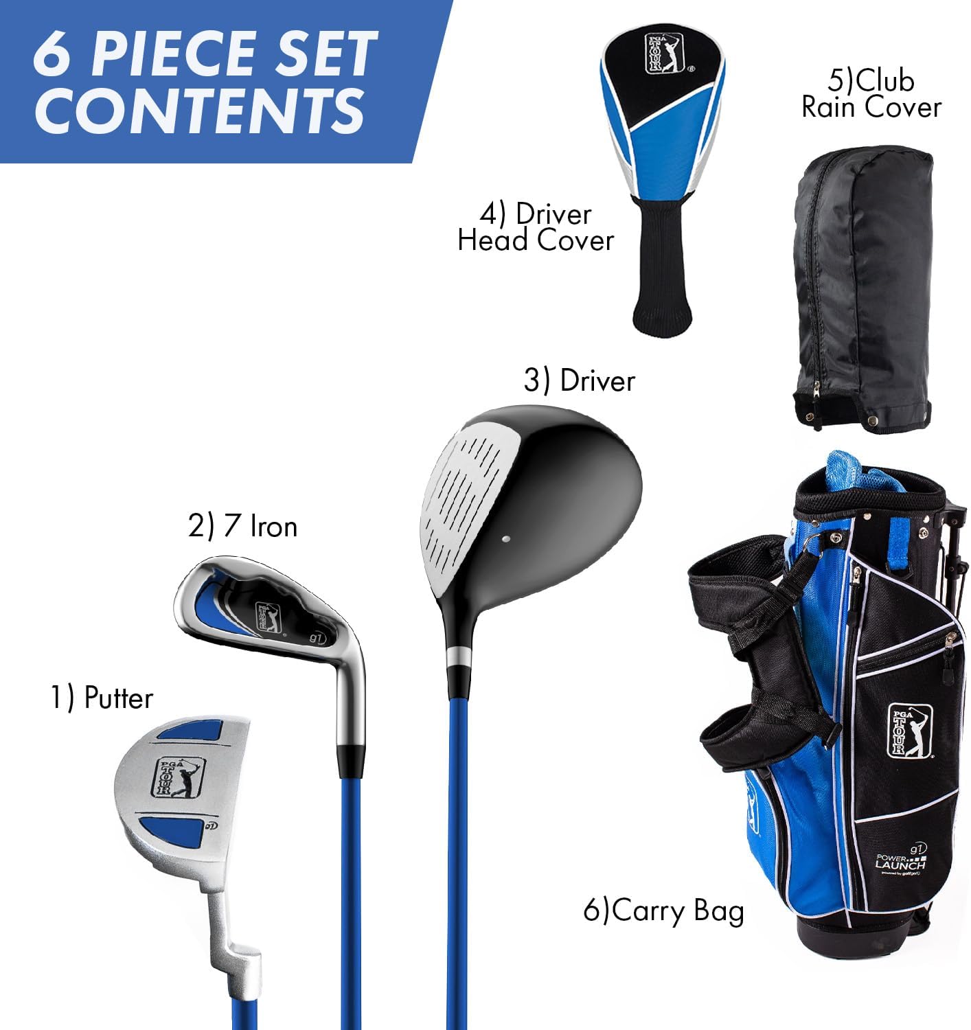 PGA Tour Youth Golf Club Set for Ages 8-12 & 12+ (4’8”–5’10”), Right and Left-Handed Kids Golf Sets – Beginner Junior Golf Clubs with Lightweight Stand Bag, Mallet Putter, Hybrid, Driver