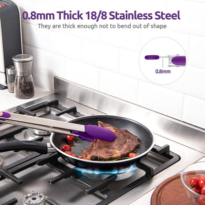 600ºF Heat Resistant Kitchen Tongs: U-Taste 9 inch Silicone Cooking Tong with Firm Sealed Non Stick Rubber Tips & Silicon Coated 18/8 Stainless Steel Handle & Smooth Locking for Serving Salad (Black)
