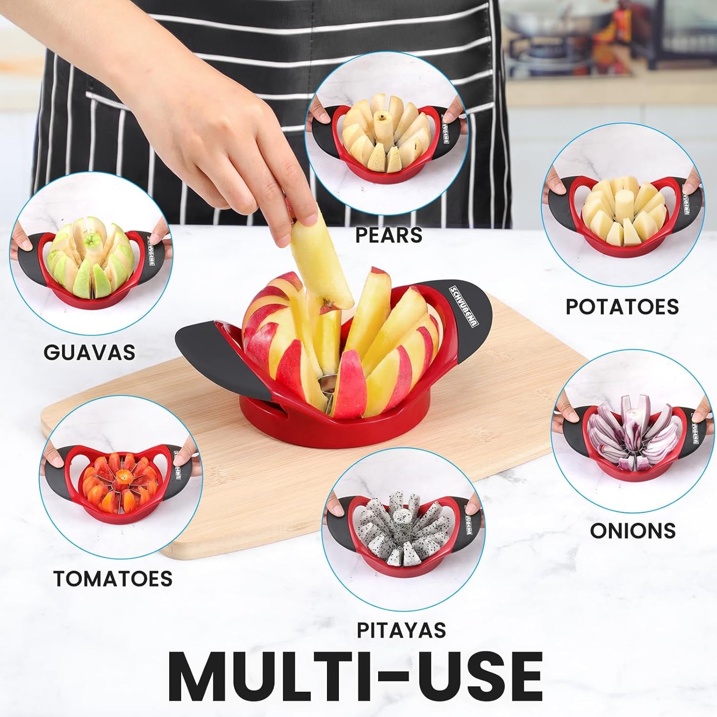 SCHVUBENR 12-Blade Apple Slicer and Corer - 4.72 Inch Sharp Stainless Steel Apple Cutter - Professional Apple Divider Tool for Quick Slices - Easy to Use & Clean - Slice Fruits with Ease - Black