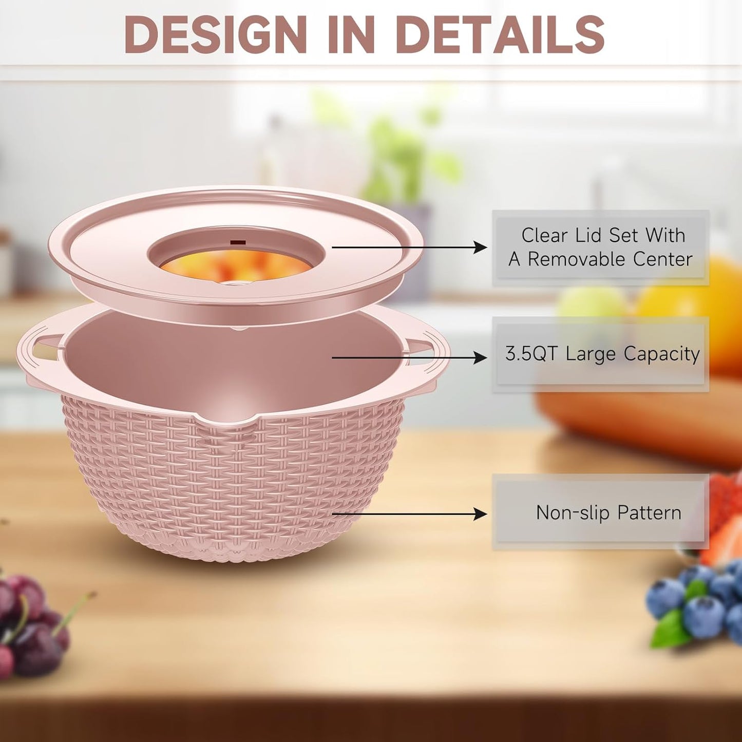 4-1 Colander with Bowl Set - Pasta Strainer - Colander for Kitchen - Strainers and Colanders Rice Strainer Fruit Cleaner Veggie Wash Sink Strainer Kitchen Essentials - Black