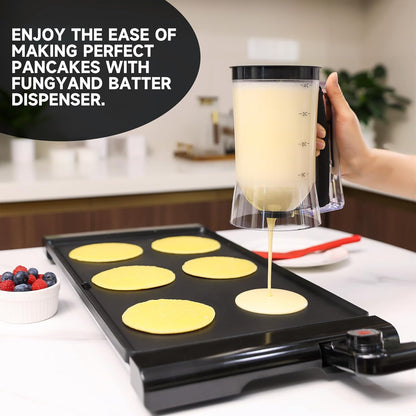 FUNGYAND Pancake Batter Dispenser, 4-Cup Set with Muffin Rings & Spatula - Ideal for Pancakes, Cupcakes, Waffles, and Muffins, Easy Squeeze Handle