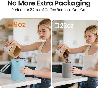 Veken Coffee Canister, Airtight Stainless Steel Kitchen Food Storage Container with Date Tracker and Scoop for Beans, Grounds, Tea, Flour, Cereal, Sugar, Cookie, 16OZ, Cream
