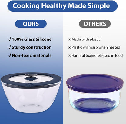 2 Pack Replacement Lids for Pyrex 7201-PC 4 Cup Glass Containers Mixing Bowl Silicone Storage Cover Leakproof Red