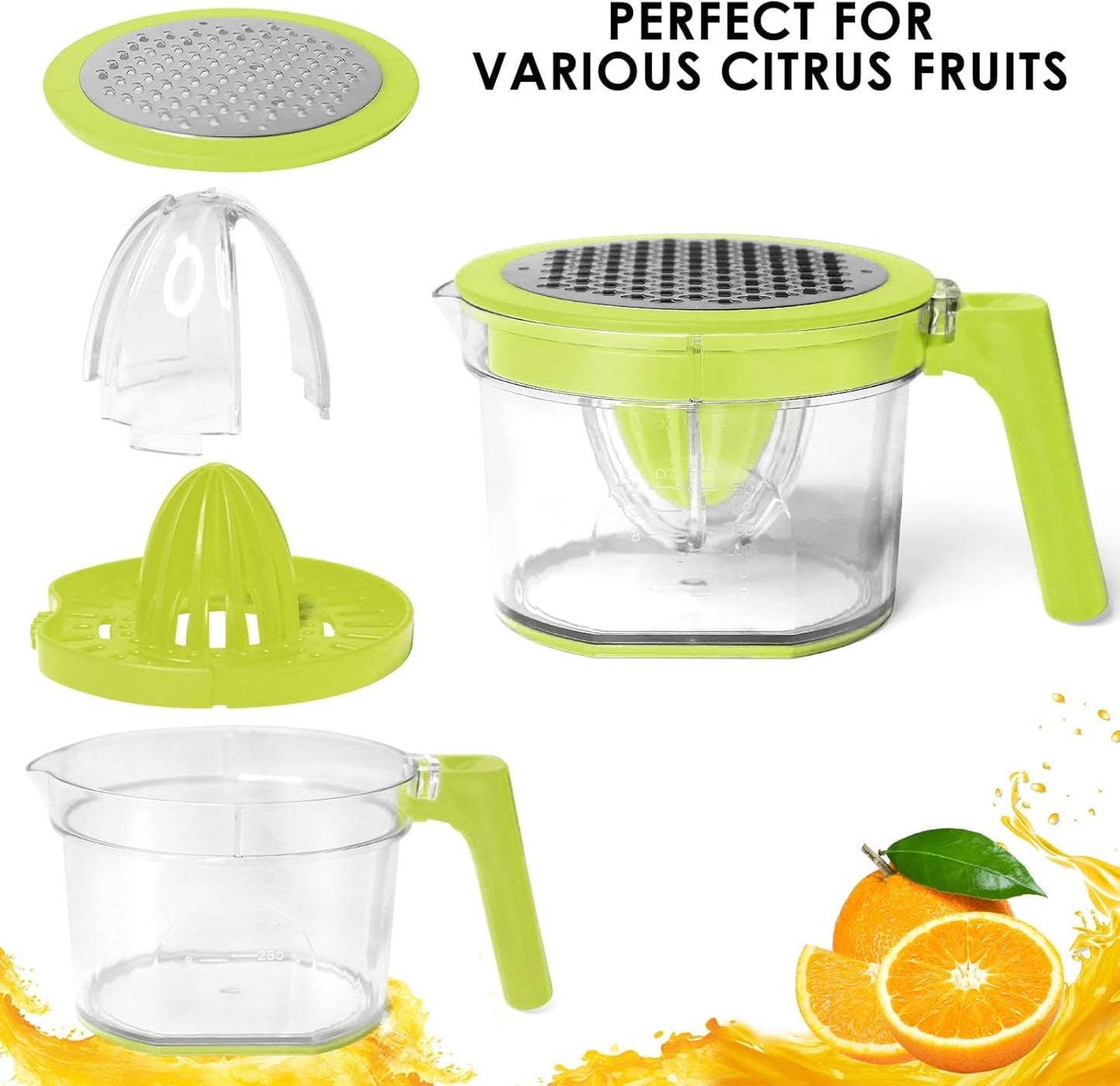 Lemon Squeezer 4-in-1 Lemon Hand Juicer - ChefVille Manual Orange Juicer Multifunctional Lemons Lime Squeezer, Citrus Juicers Press Fruit with Detachable Comfortable Handle, 16.9oz Capacity (ORANGE)