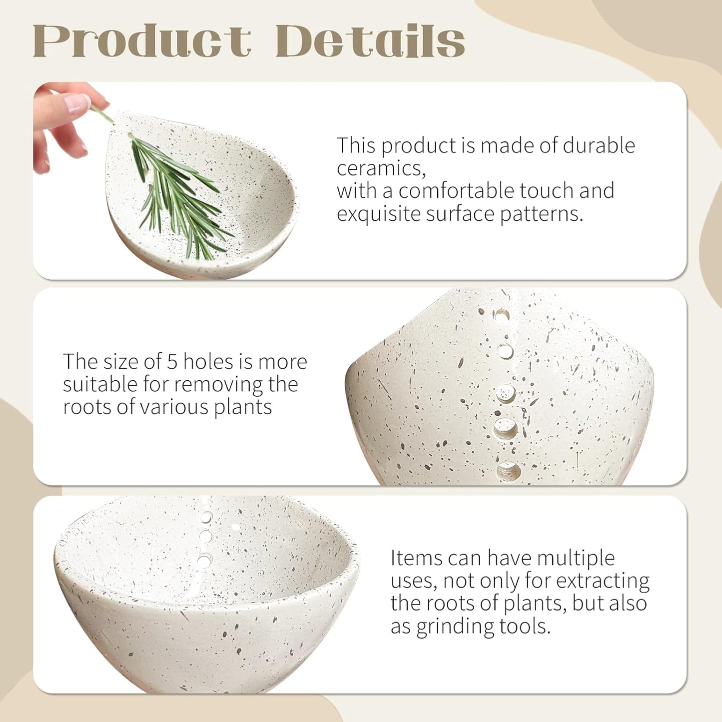 TASOMUTY Herb Stripper Bowl,2026 New Herb Stripper Bowl Ceramic,Kitchen Tools for Stripping Herbs,Comes with a Small Brush. (White)
