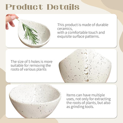 TASOMUTY Herb Stripper Bowl,2026 New Herb Stripper Bowl Ceramic,Kitchen Tools for Stripping Herbs,Comes with a Small Brush. (White)