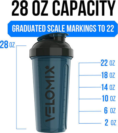 VELOMIX -2 Pack- 28 oz Protein Shaker Bottles for Protein Mixes - 2x Wire Whisk | Leak Proof Shaker Cups for Protein Shakes | Protein Shaker Bottle Pack (Black/Transparent)