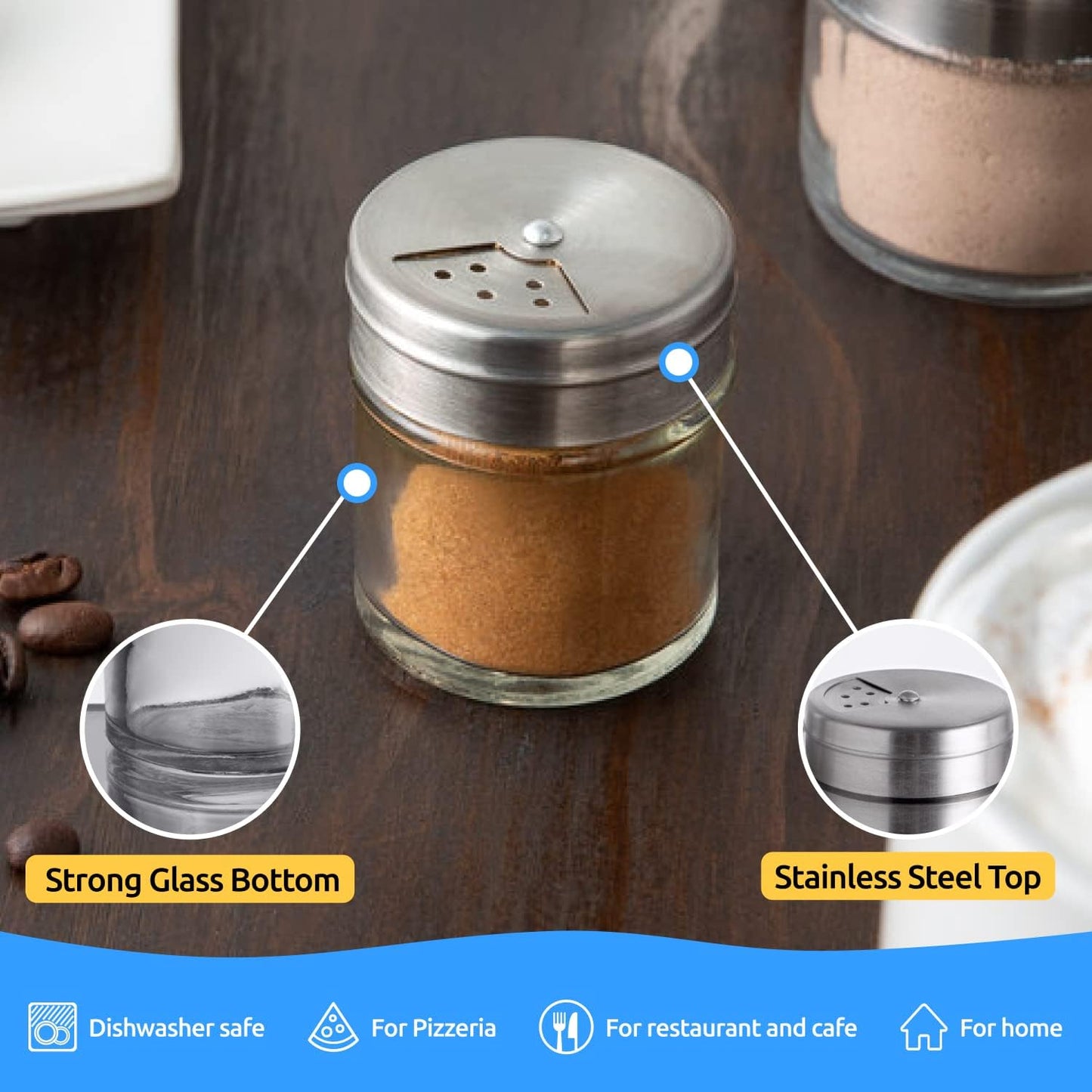 CUSINIUM 2-Pack 1.5oz Glass Spice Seasonings Shaker With Adjustable Lid