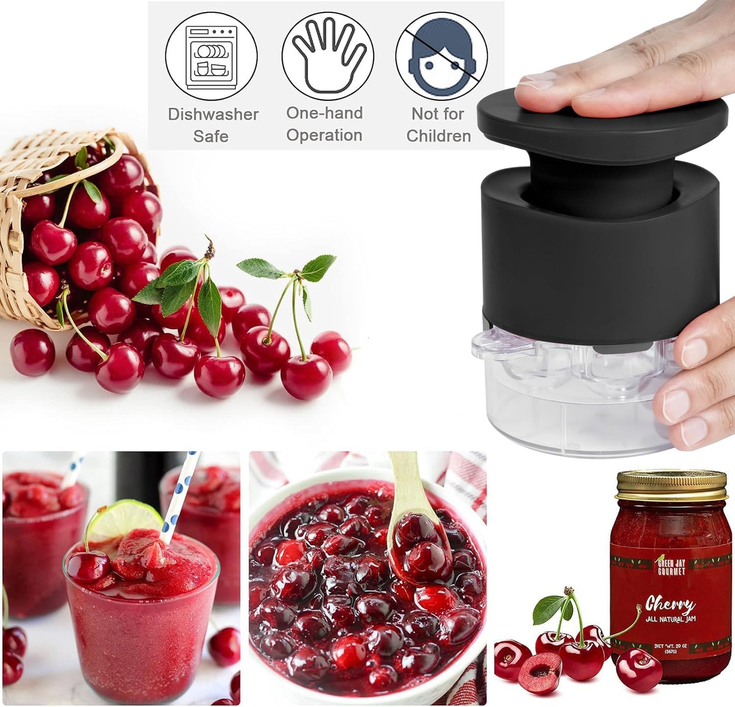 Cherry Pitter Tool 7-in-1, Portable Cherries Seed Remover, Fruit Pit Core Remover for Make Fresh Cherry Dishes, Cherry Pie and Jam and Cocktail Cherries