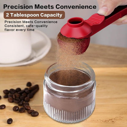 2-in-1 Coffee Scoop with Funnel, 2 Teaspoon Measuring Spoon for Reusable K Cups, Ground Coffee, Protein Powder & Tea, Mess-Free Plastic Design (Pink)