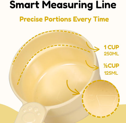 1/2 Cup Dog Food Scoop, Extra Long Handle Sturdy Melamine Pet Food Measuring Scoop with Clear Marking Lines, BPA-Free, Shatterproof, Dishwasher Safe (Butter Yellow, 1/2 Cup)