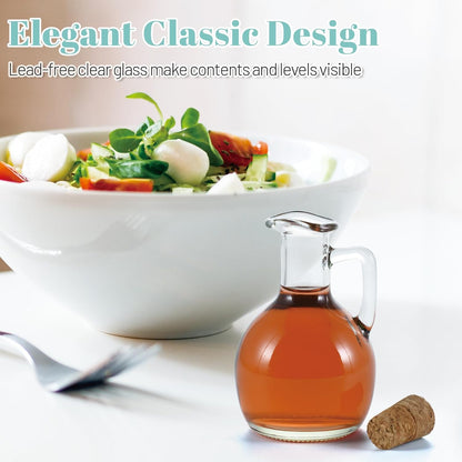 Oil and Vinegar Cruet Set of 2, Glass Dispenser with Airtight Stopper, Condiment Bottles for Salad Dressing