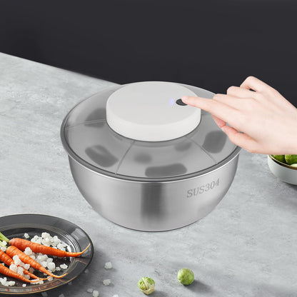 Stainless Steel Electric Salad Spinner Countertop Fruit Vegetable Washer Dryer Vegetable Dehydrator w/Bowl & Colander Lettuce Spinner for Draining Dehydrating Storing Vegetables, 5.12*6.30''