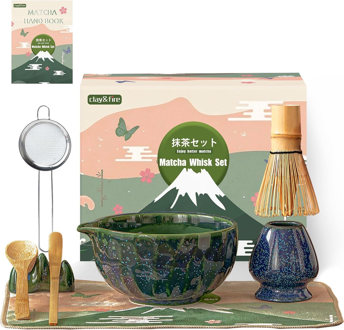 Clay&Fire Matcha Whisk Set, 9 pcs Ceramic Matcha Set, Gifts for Women,Matcha Bowl with Spout and Whisk, Matcha Kit for Matcha Lovers, Gift Mother's Day, Birthday, Anniversary
