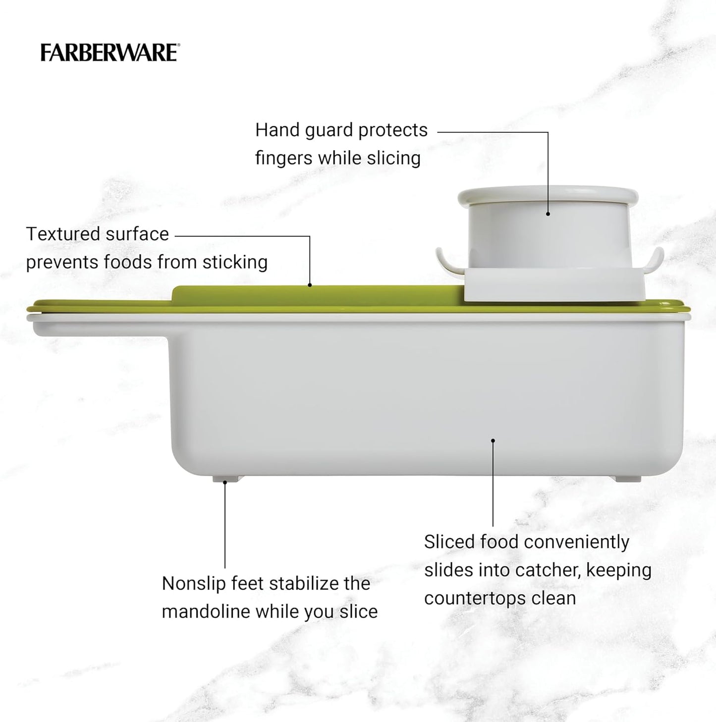 Farberware Professional Mandoline Slicer with Storage Case, White and Green