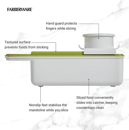 Farberware Professional Mandoline Slicer with Storage Case, White and Green