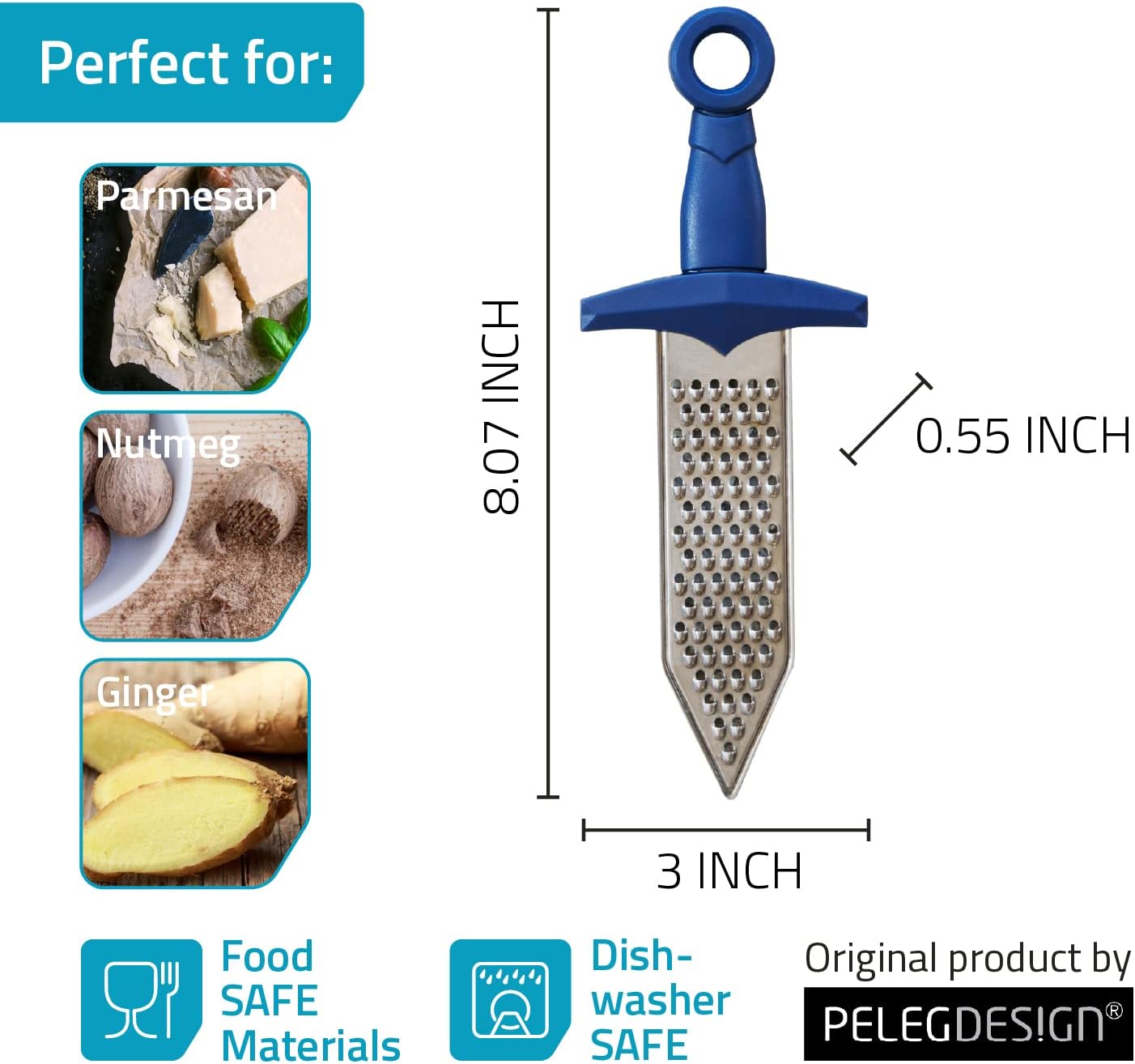 PELEG DESIGN Handheld Cheese Grater | Mini Cheese Grater Durable Rust-Proof Metal Sword-Shaped, For Cheese, Chocolate, Spices and More, Cute Kitchen Gift & Funny Kitchen Gadget (Gratiator)