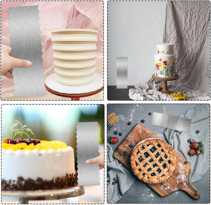 2 Pieces 8.7 Inche Stainless Steel Cake Scraper Double Sided Patterned Edge Stripe Edge Smoother Frosting Scraper Cake Decorating Cake Decorating Comb Cake Scraper For Butter Cream Mousse(2, 2)