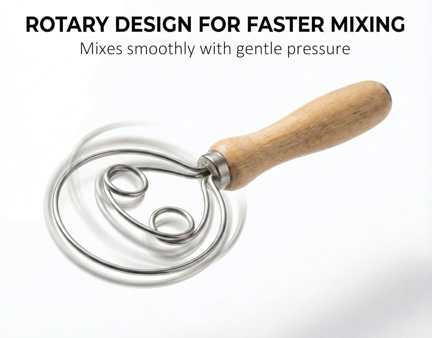 Danish Dough Whisk for Sourdough Bread, Stainless Steel Bread Dough Whisk with Wooden Handle, Manual Dough Mixer Tool for No Knead Bread, Pizza, Baking & Starter Mixing