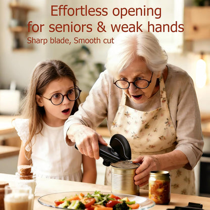 4-In-1 Multifunctional Can Opener Manual, Can Openers for Seniors with Magnetic Hooks, Can Opener Smooth Edge Suitable for Beer/Cans(Black)
