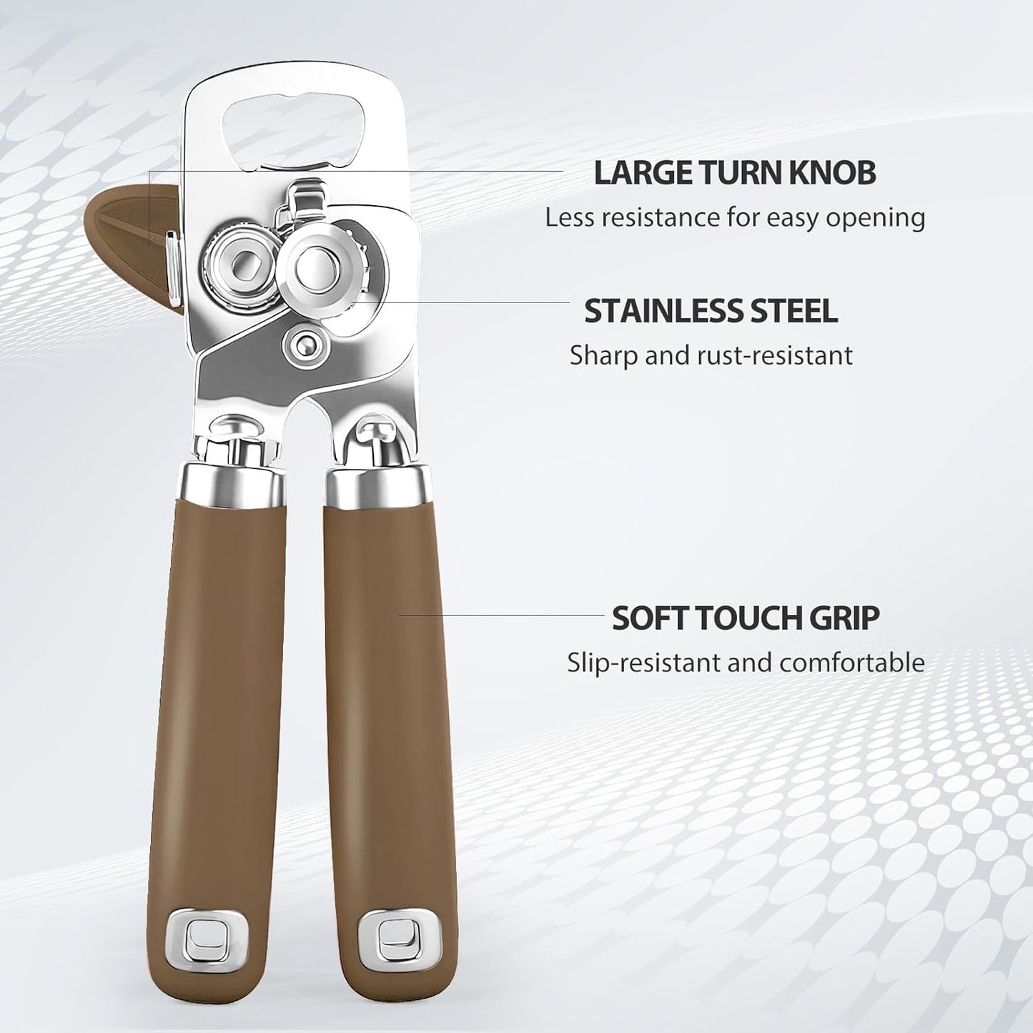 Safring Can Opener Manual, Heavy Duty Stainless Steel Smooth Edge Can Openers With Soft Touch Handle, Oversized Handheld Easy Turn Knob, Multi-Function Bottle Opener, Black
