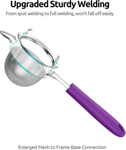 U-Taste Medium Fine Mesh Strainer: 18/8 Stainless Steel 4.73in 30 Mesh Kitchen Food Sieve with Sturdy Riveted Silicone Handle, Heavy Duty Deep Handheld Metal Colander for Rice, Quinoa, Flour (Black)